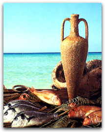 Sardinian landscape with the sea and some food